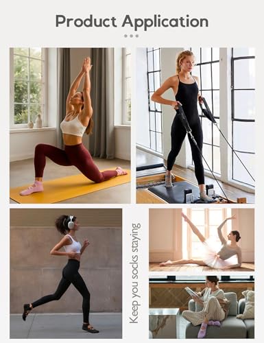 Non-Slip Pilates Yoga Socks with Grips - 4 Pairs - Black & Gray