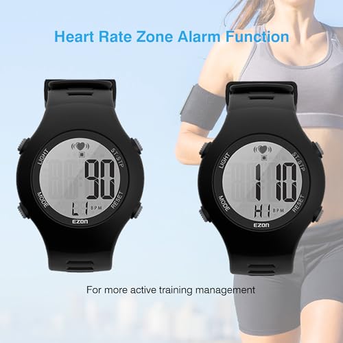 Heart Rate Monitor Chest Strap & Digital Watch - Black