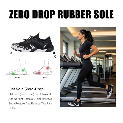 RUFONE Water Shoes for Men & Women - Quick Dry Barefoot Aqua Shoes, Black, 8 Men / 10 Women