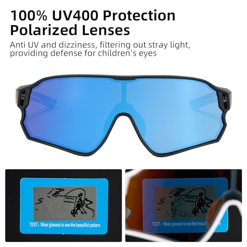 Kids Polarized Sunglasses - UV400 Protection, Black Frame, Ages 8-14