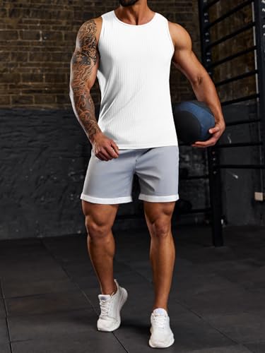Runcati Men's Ribbed Tank Tops Knit Sleeveless Workout T Shirt