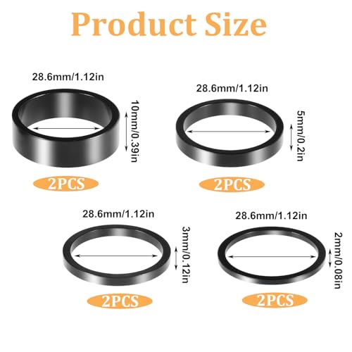 8-Pack Aluminum Alloy Bicycle Headset Spacers - 2mm, 3mm, 5mm, 10mm
