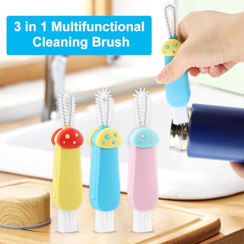 3-in-1 Multifunctional Cup Lid Cleaning Brush Set - 3 Piece Mushroom Design