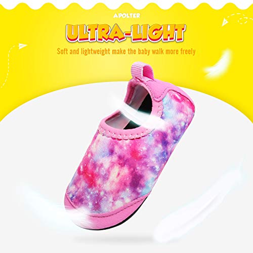 Apolter Toddler Water Shoes Galaxy Pink 9-10 Aqua Socks Non-Slip Beach Pool