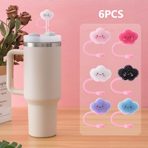 6Pcs Cloud Glitter Straw Covers for Stanley Cup - 10mm Silicone