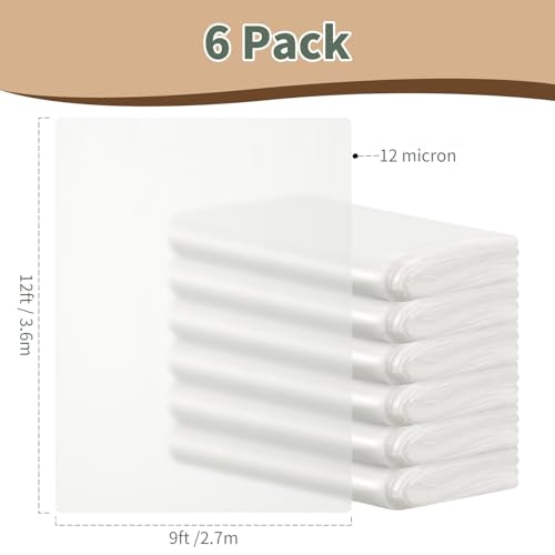 Plastic Drop Cloth, 6 Piece Drop Cloth for Painting, 360 X 270 CM, Waterproof and Dust-Proof Clear Cloth, Paint Tarps Drop Cloth for Furniture Cover