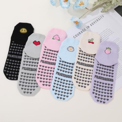 Women's Non-Slip Pilates Socks with Grips - 6/8 Pairs, Multiple Colors