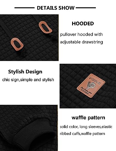 COOFANDY Men's Hooded Sweatshirt Large Black Casual Long Sleeve Waffle Knit Pullover