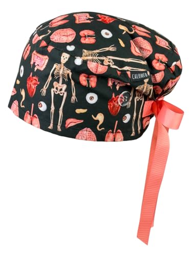 Euro Style Scrub Cap for Women & Men with Ribbon Ties and Buttons - Head Cover for Long or Short Hair