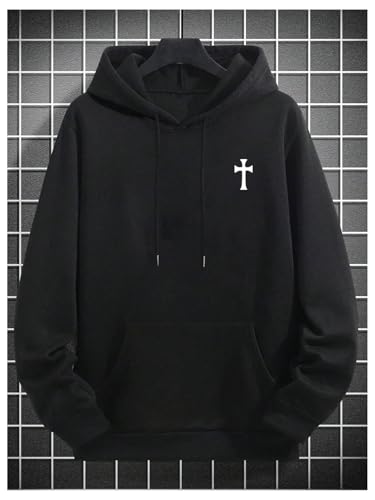 SOLY HUX Men's Graphic Print Hoodies Drawstring Drop Shoulder Black Small