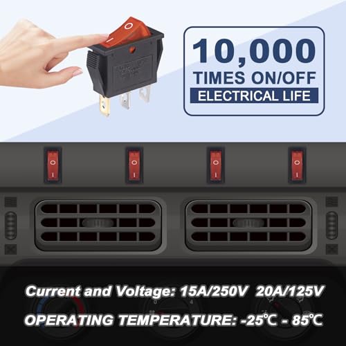 10pcs On/Off Rocker Switch with Red Light - 3 Pin SPST