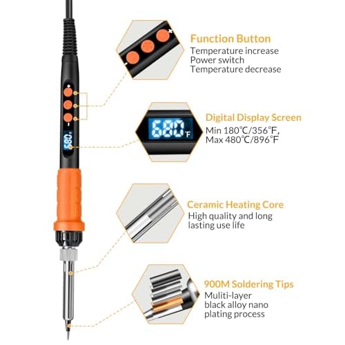 Soldering Iron Kit, 100W High Power Soldering Iron, Fast Heating, Digital Display Temperature Control Accurate 356¡ÆF-896¡ÆF, Portable Soldering Kit with Protective Cap, Automatic Sleep Mode