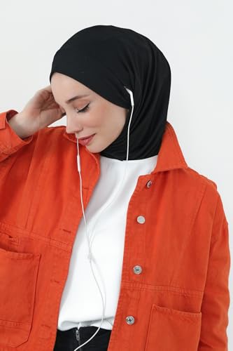 Aisha's Design Cotton Bonnet with Built-In Neck Cover & Ear Access - Black