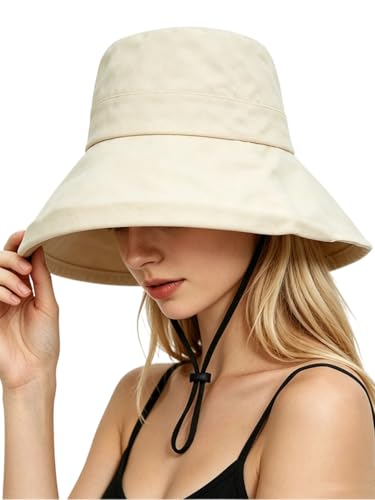 UV Protection Women's Sun Hat - Reversible Beige Bucket Hat