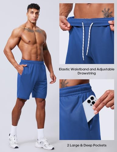 Vlynor Men's Athletic Shorts 9 Inch Inseam Blue - Quick Dry Mesh Gym Running