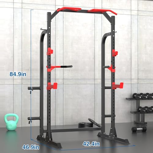 Half Power Cage Squat Rack with Pulley System and Weight Plate Storage