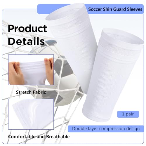 Compression Soccer Shin Guard Sleeves with Pocket - White, Small