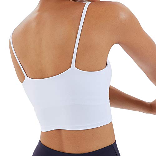 Meslong Women's White Medium Strappy Stretch Longline Sports Bra Yoga Tank Top