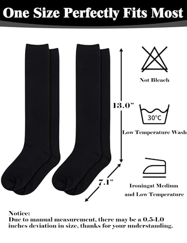 Knee High Socks for Women - Striped Cotton Tube Socks, 2 Pack Pure Black