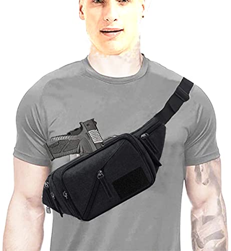 LarKoo Black Concealed Carry Pistol Waist Bag Tactical Fanny Pack with Water Bottle Holder