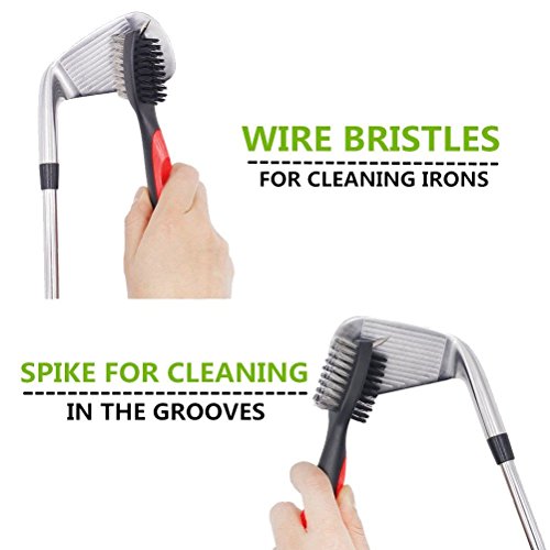 Golf Club Brush & Groove Cleaner - Red & Black - 2 Ft Retractable