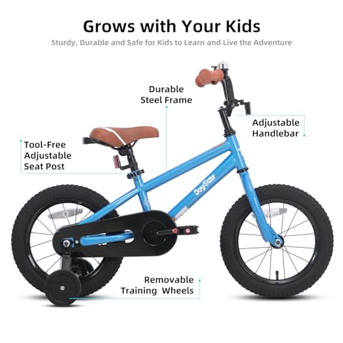 Kids BMX Style Bike with Training Wheels - Blue, 14 Inch