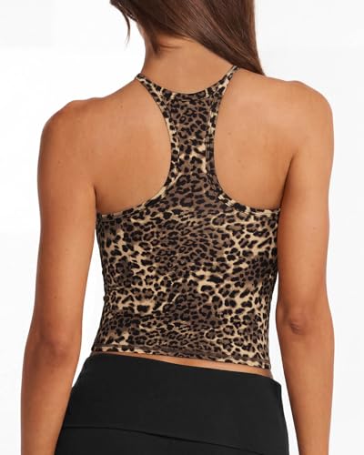 SUUKSESS Women’s Padded Workout Tank with Built-In Bra, Racerback (Cheetah, Medium)