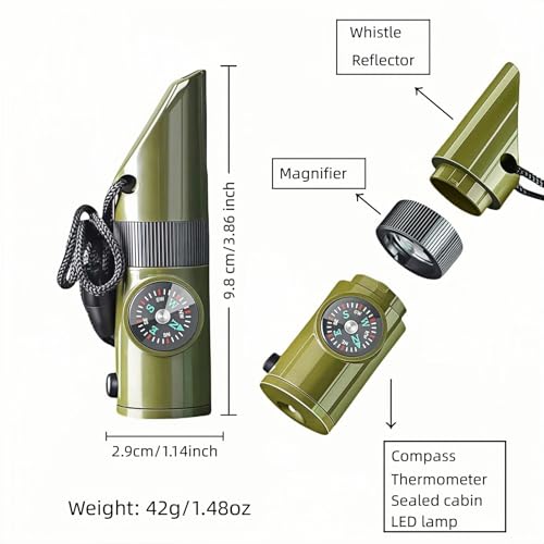 7-in-1 Emergency Survival Whistle Kit with Compass, Light & Signal Mirror