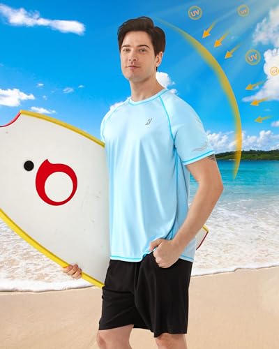 Men's UPF 50+ Short Sleeve Swim Shirt - Light Blue, X-Large