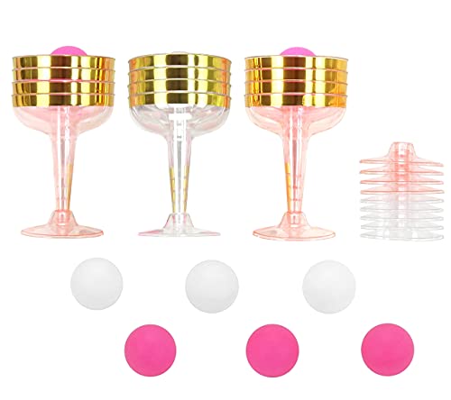 Champagne Pong Set - 21-Piece with Gold-Trimmed Cups & Pink Balls
