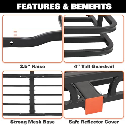 Hitch Mount Cargo Carrier Basket - 500LB Capacity with Waterproof Bag & Straps