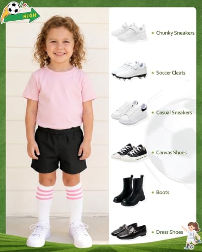 Knee High Toddler Soccer Socks - White & Pink, 3-6 Years