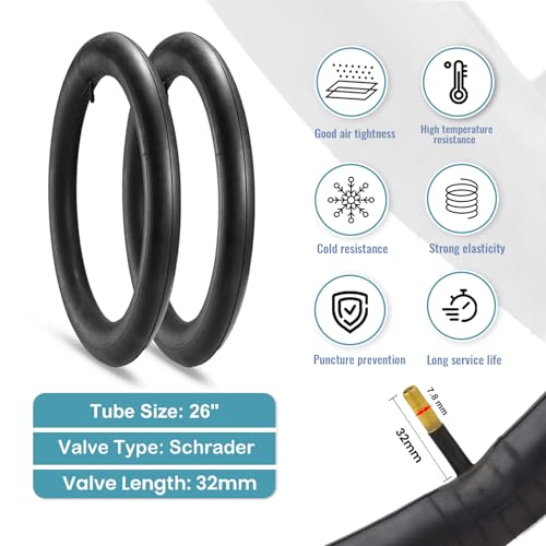 26x1.95 Mountain Bike Tires Set - Replacement with Inner Tubes & Levers