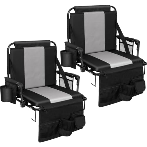 Folding Stadium Seat with Armrest & Back Support - Grey & Black 18.1''