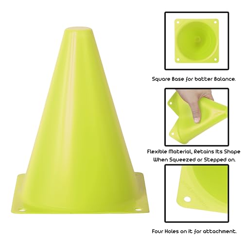 25 Pack Sports Training Cones - 7 Inch High Visibility Orange & Neon Yellow