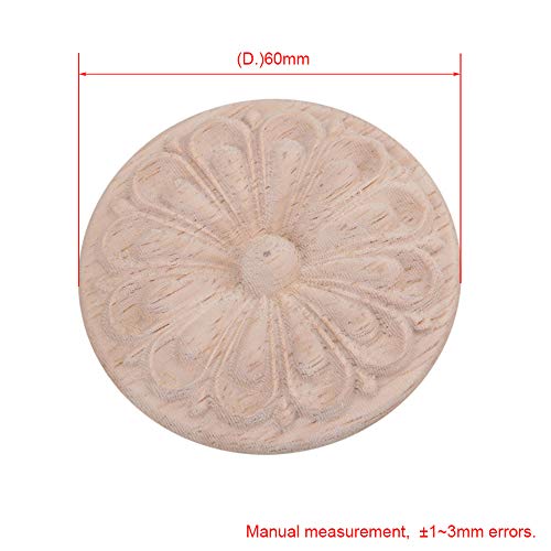 Mxfans 60mm Wood Carved Decorative Round Flower Decal Applique Furniture Pack of 2