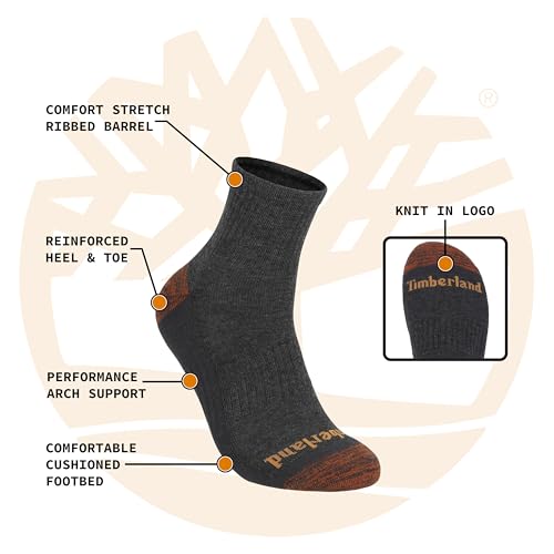 Comfort Quarter Socks for Men - Arch Support, Padded Cushion, Charcoal (Size 7-12)