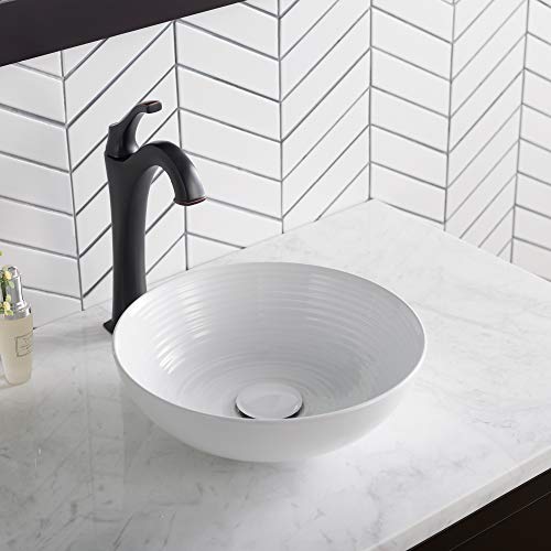 KRAUS Viva™ Round White Porcelain Ceramic Vessel Bathroom Sink, 13 in. D x 4 3/8 in. H, KCV-204GWH