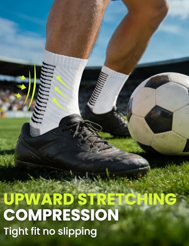 Grip Soccer Socks for Men - Anti-Slip, Medium - Black & White