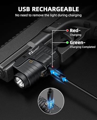 800 Lumens Rechargeable Pistol Light Laser Combo with Strobe Mode