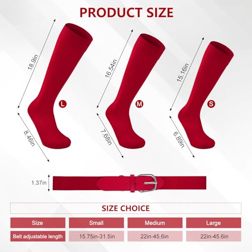 Baseball Socks and Belt Combo Set - Red, Medium Size