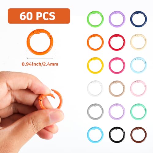 60-Pack Colorful Spring O Rings - Metal Key Ring Clips
