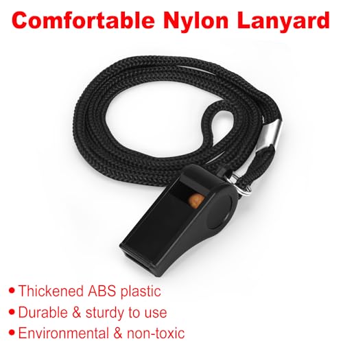 Loud Sports Whistle with Lanyard - 2 Pack, Black