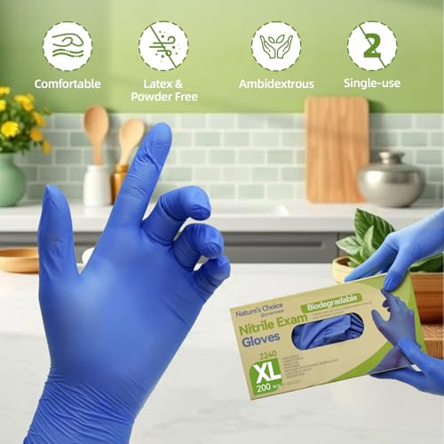Jointown Biodegradable Nitrile Exam Gloves, Disposable Medical Surgical Gloves, Violet Blue Nitrile Glove, Latex Free, Food Safe, 200 Count, Medium