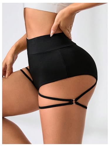 OYOANGLE Women's Strappy Booty Rave Shorts Cut Out Cheeky Garter