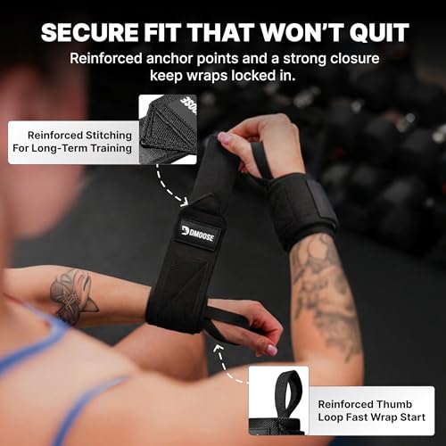 Heavy Duty Weightlifting Wrist Wraps with Thumb Loop - Black / 18"