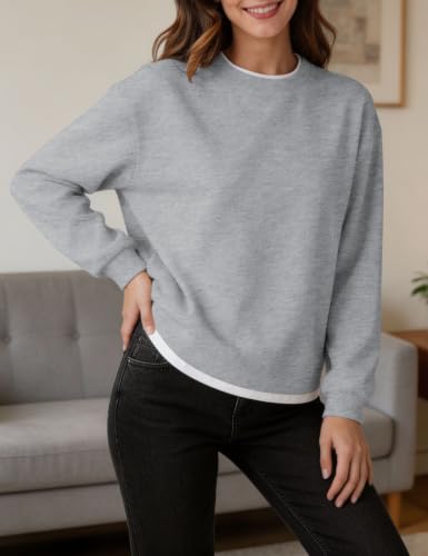 Mostrend Women's Grey Faux Double Layered Lightweight Sweatshirt - Large