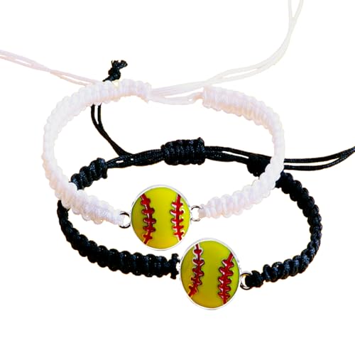 Adjustable Braided Sport Bracelets - Softball Fan Jewelry - 2pcs