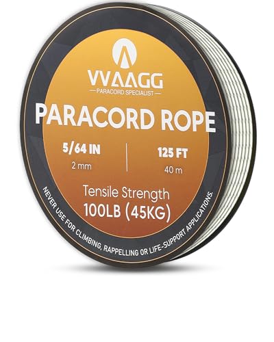 VVAAGG 2mm Reflective Paracord Rope - White, 125FT Micro Cord for Camping & DIY