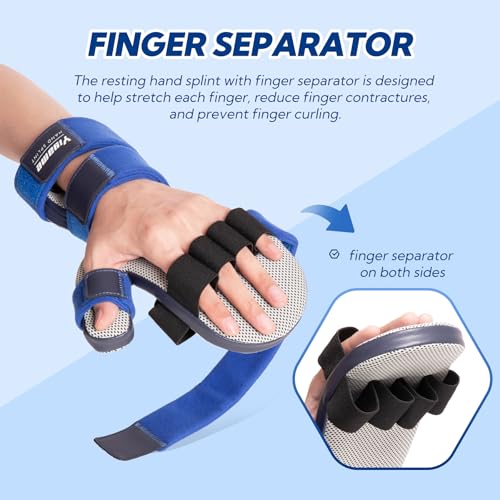 Resting Hand Splint, Stroke Hand Brace with Finger Support, Hand immobilizer for Carpal Tunnel Wrist Night Support, 5 fingers Straightening, Flexion Contractures, Fits Right & Left, M